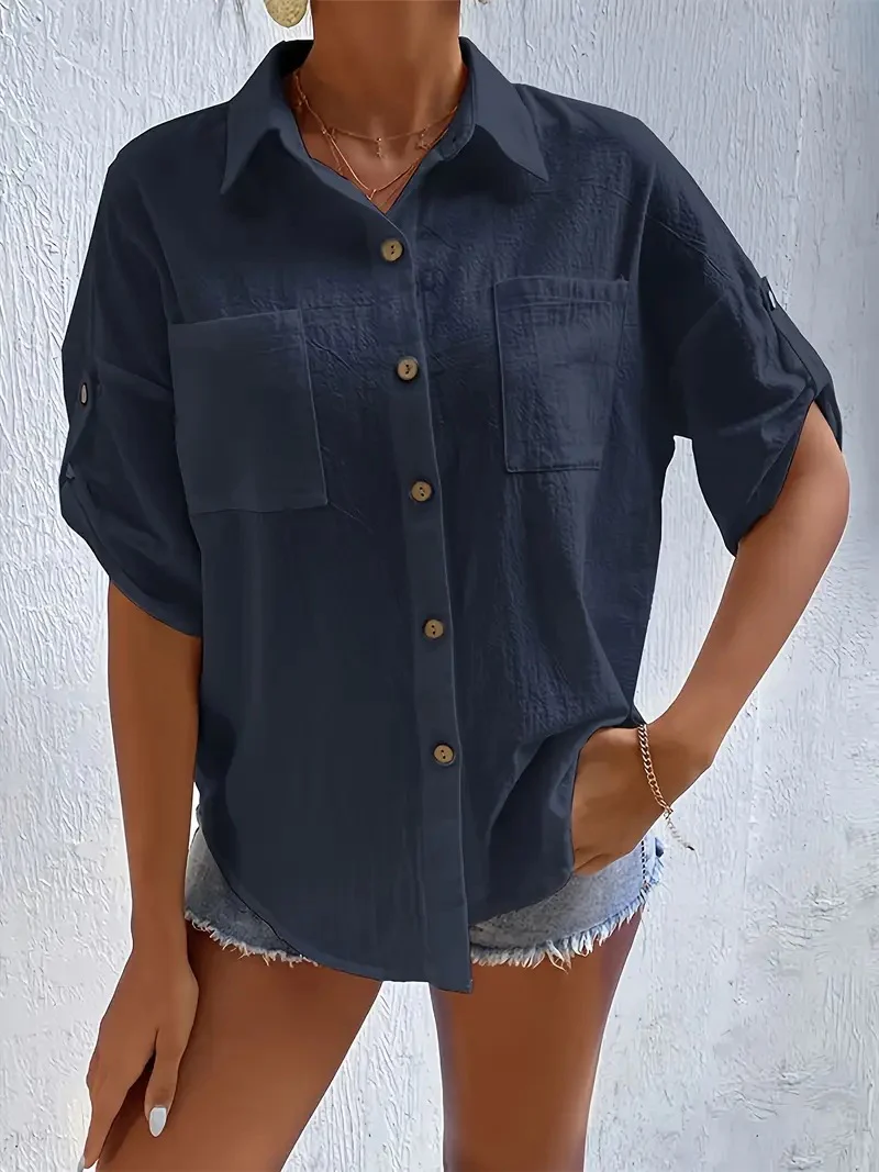 Damen Kurzarm-Hemd mit aufgesetzten Taschen und lässigem Schnitt Heidi-Mode - Image 9