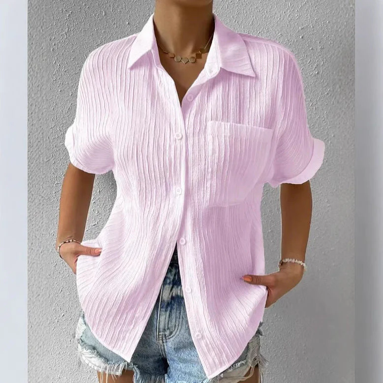 Damen Kurzarm Hemdbluse mit Strukturiertem Obermaterial Heidi-Mode - Image 3