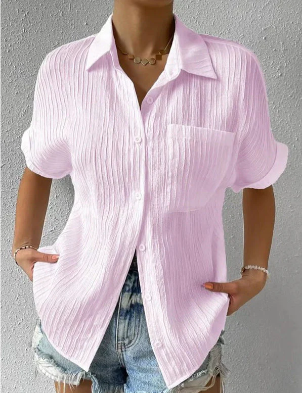 Damen Kurzarm Hemdbluse mit Strukturiertem Obermaterial Heidi-Mode - Image 6