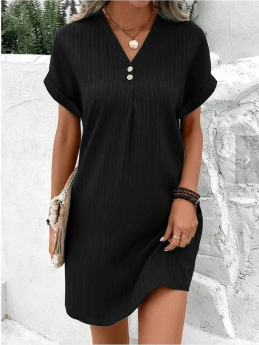 Damen Kurzarm Kleid mit Knopfleiste und Feinem Längsstreifenmuster Heidi-Mode - Image 10