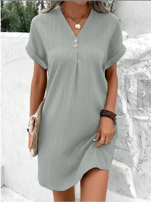 Damen Kurzarm Kleid mit Knopfleiste und Feinem Längsstreifenmuster Heidi-Mode - Image 15