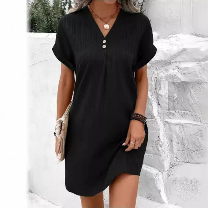 Damen Kurzarm Kleid mit Knopfleiste und Feinem Längsstreifenmuster Heidi-Mode - Image 2