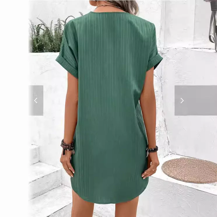 Damen Kurzarm Kleid mit Knopfleiste und Feinem Längsstreifenmuster Heidi-Mode - Image 4