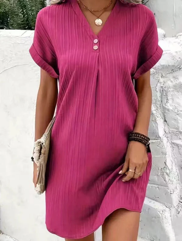 Damen Kurzarm Kleid mit Knopfleiste und Feinem Längsstreifenmuster Heidi-Mode - Image 6
