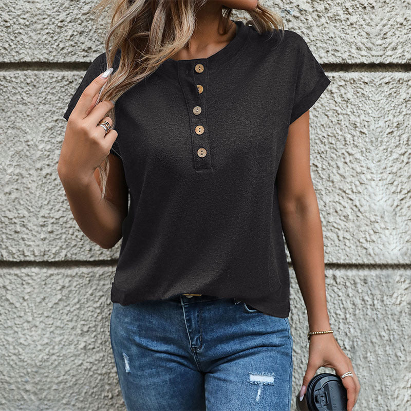 Damen Kurzarm-T-Shirt mit Knopfleiste Heidi-Mode - Image 3