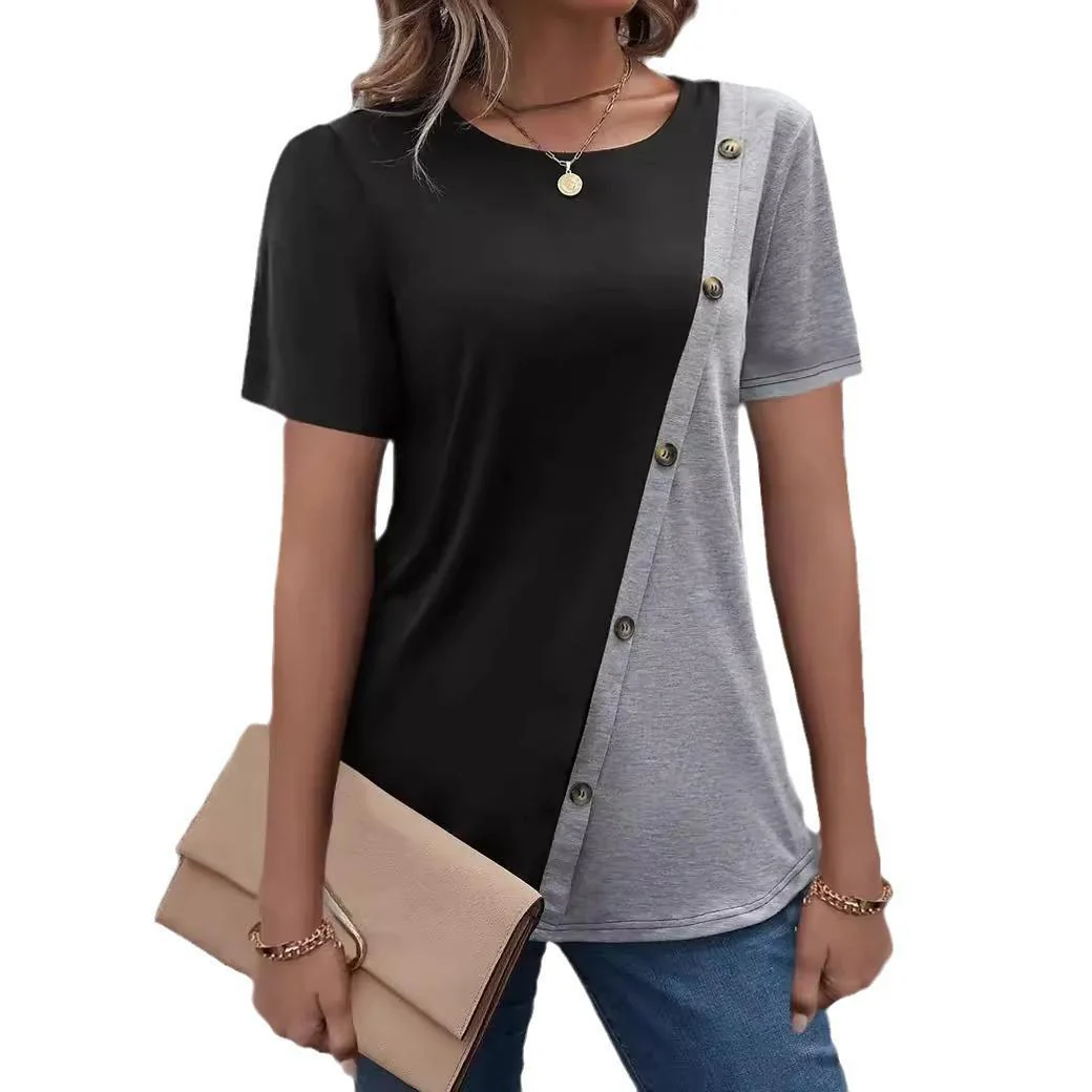 Damen kurzärmliges T-Shirt mit asymmetrischem Design und Knopfdetails Heidi-Mode - Image 5