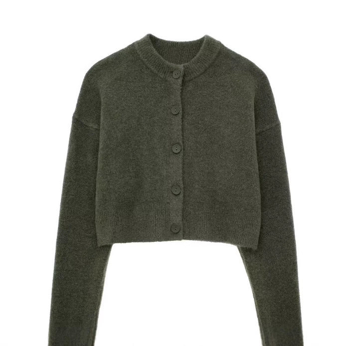 Damen Kurze Strickjacke mit Knopfleiste und Elegantem Rundhalsausschnitt Heidi-Mode - Image 3