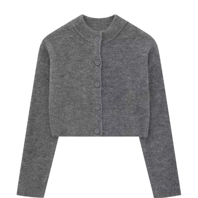 Damen Kurze Strickjacke mit Knopfleiste und Elegantem Rundhalsausschnitt Heidi-Mode - Image 4
