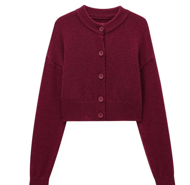 Damen Kurze Strickjacke mit Knopfleiste und Elegantem Rundhalsausschnitt Heidi-Mode - Image 6
