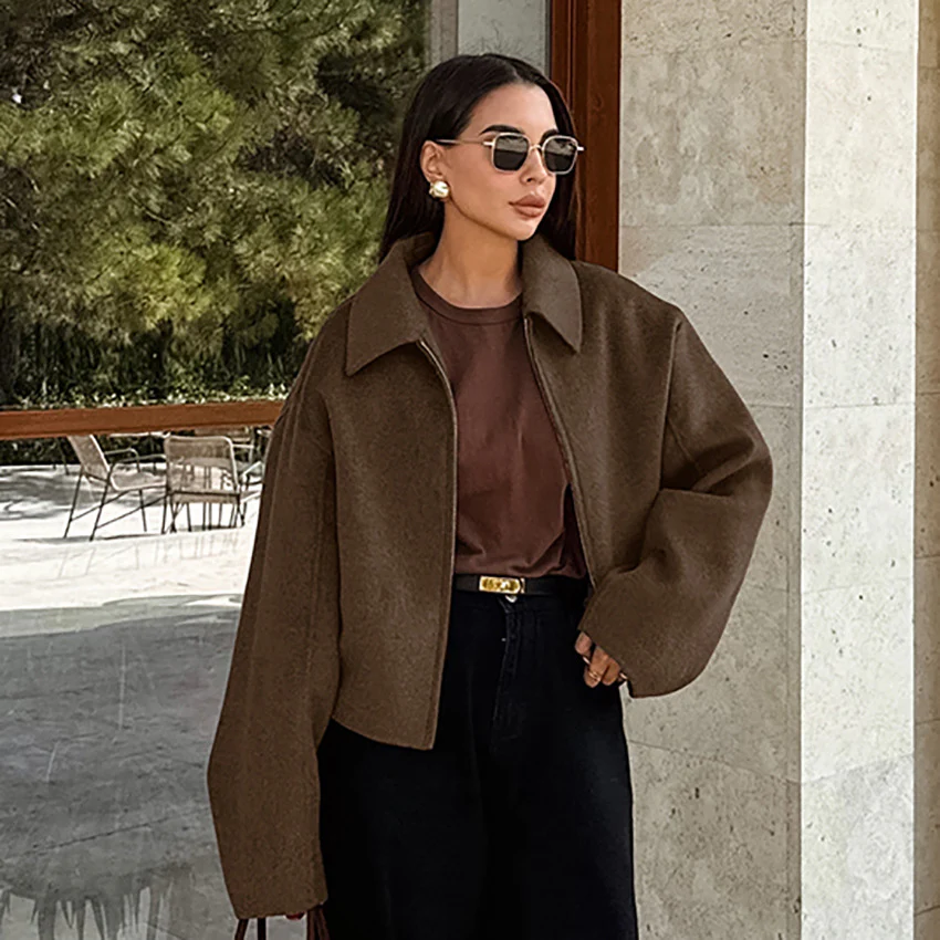 Damen Kurze Wolljacke im modernen Oversized-Stil Heidi-Mode