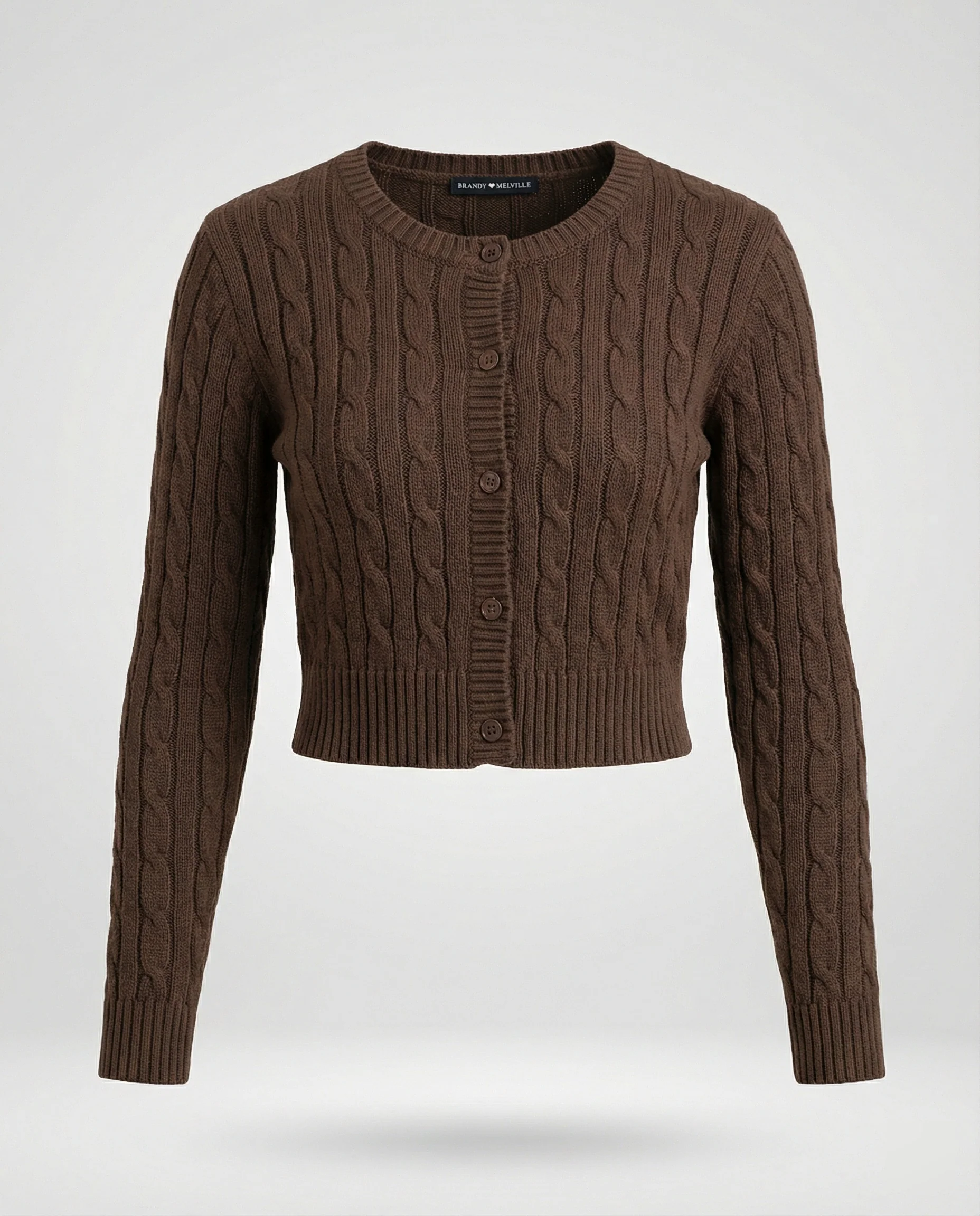 Damen kurzer figurbetonter Zopfmuster-Cardigan mit Rundhalsausschnitt und Knopfleiste Heidi-Mode - Image 5