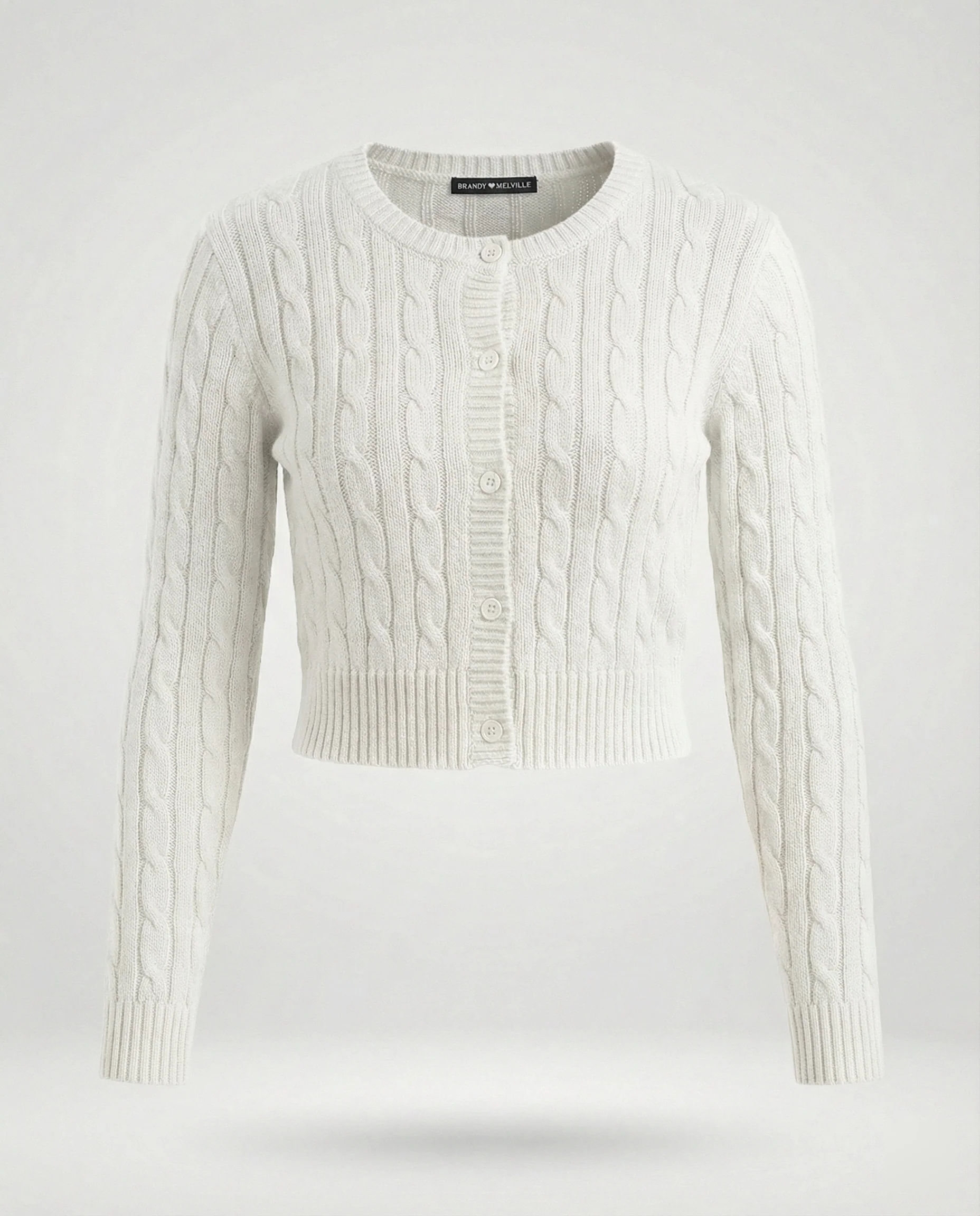Damen kurzer figurbetonter Zopfmuster-Cardigan mit Rundhalsausschnitt und Knopfleiste Heidi-Mode - Image 6