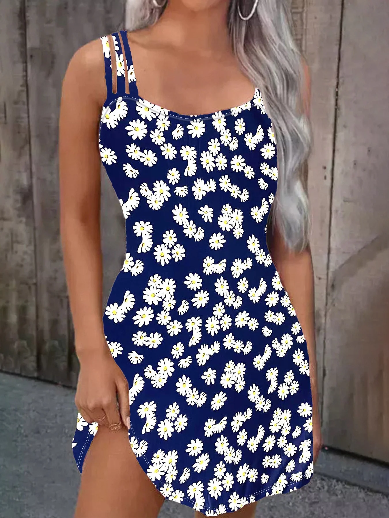 Damen Kurzes Blumenkleid mit Verstellbaren Spaghettiträgern Heidi-Mode - Image 2