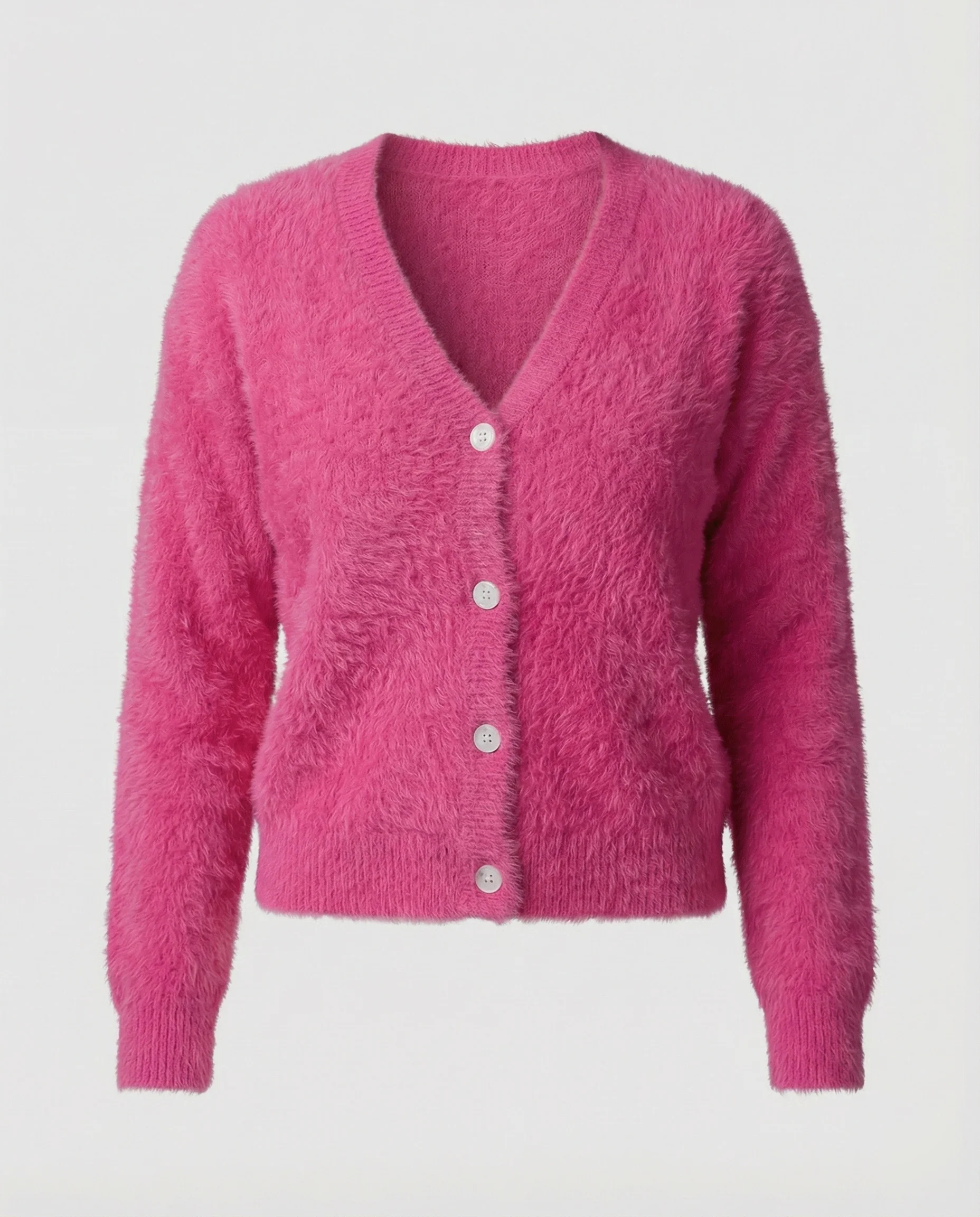 Strickjacke Damen kuschelig mit V-Ausschnitt und Knopfdetails - Image 5