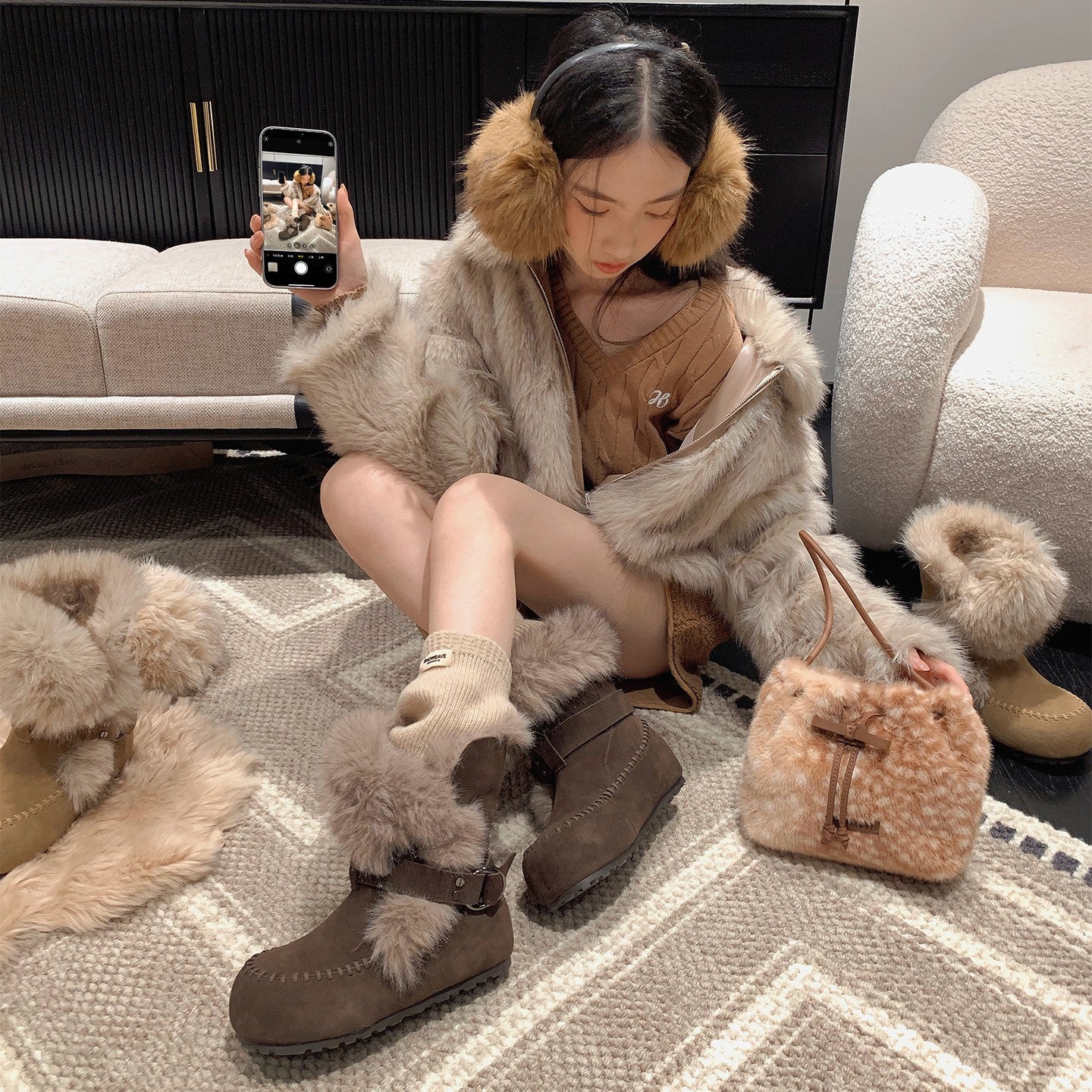 Damen kuschelige Winterboots mit weichem Innenfutter und modischem Fellrand Heidi Mode - Image 4