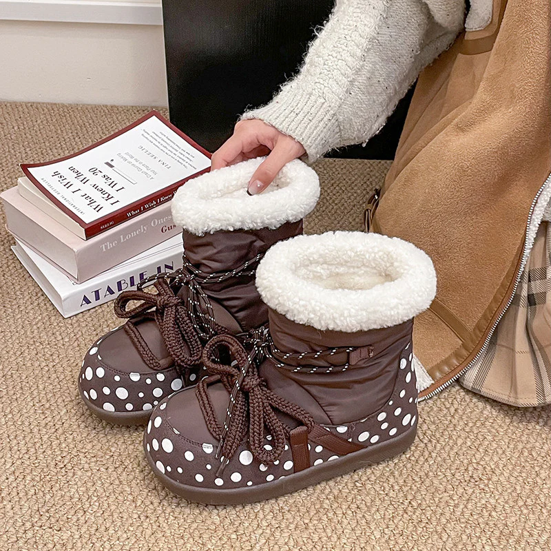 Damen Kuschelige Winterstiefel mit modischem Polka-Dot Design und weichem Kunstfellkragen Heidi Mode - Image 3