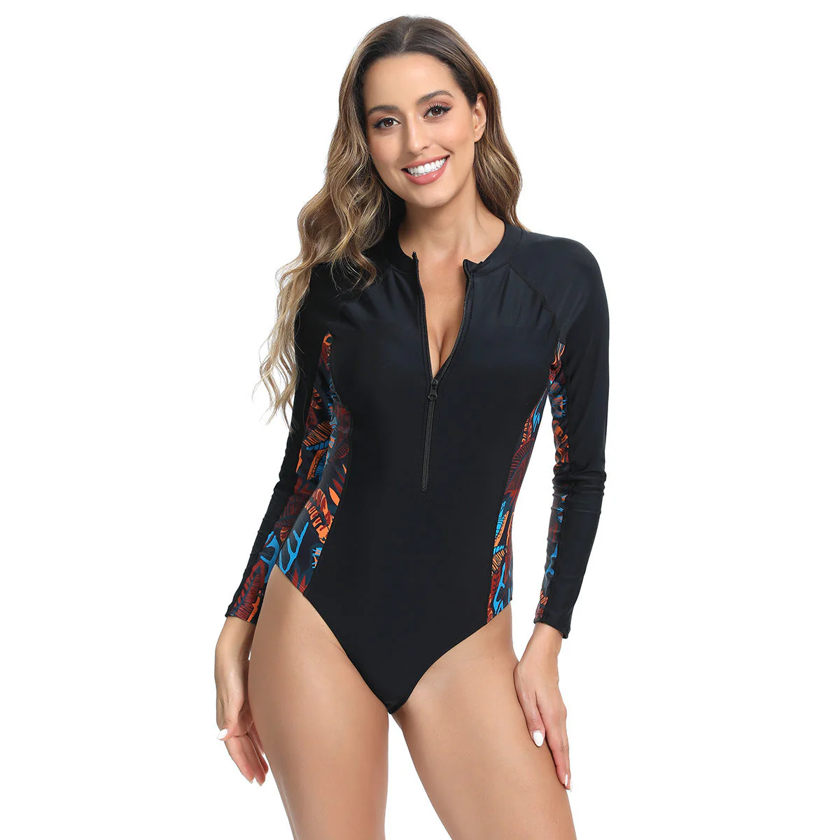 Heidi-Mode | Damen Langärmeliger Surfanzug mit Sportlichem Reißverschluss und Trendigem Mustermix - Image 6