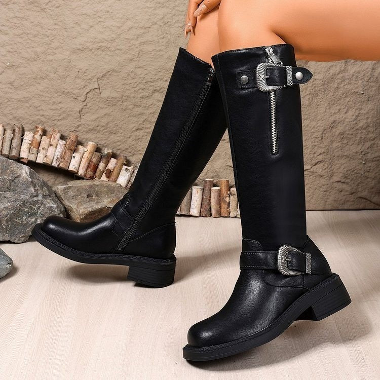 Damen Lange Stiefel mit modischem Gürtel und robustem Profil Heidi Mode - Image 2