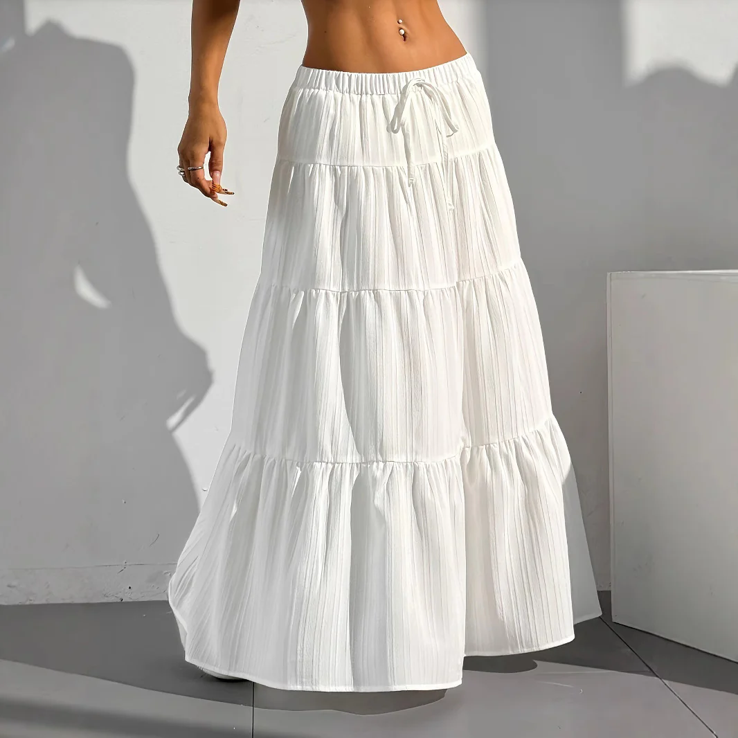 Damen Langer Faltenrock mit Taillenkordel und gestuftem Design Heidi-Mode - Image 4