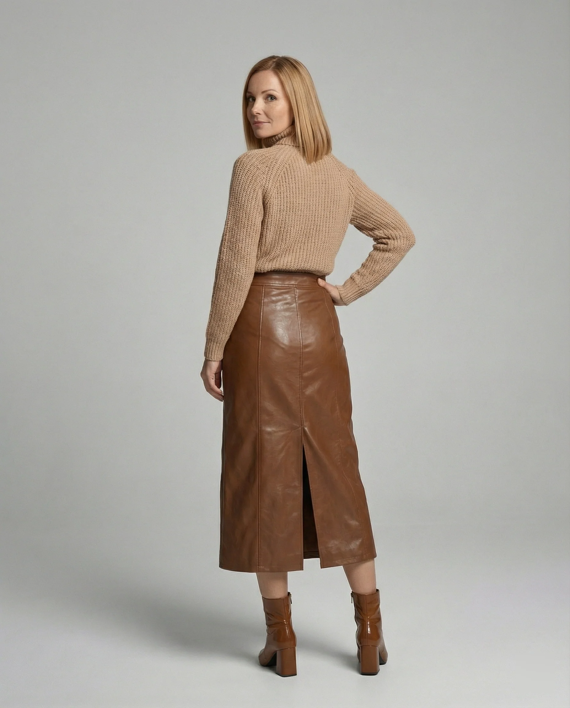 Damen langer Lederrock mit Knopfleiste - Image 3