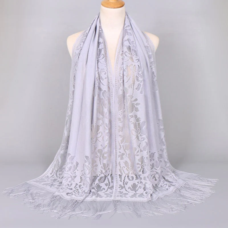 Damen Langer Spitzen-Schal mit Fransten Abschlüssen Heidi-Mode - Image 13