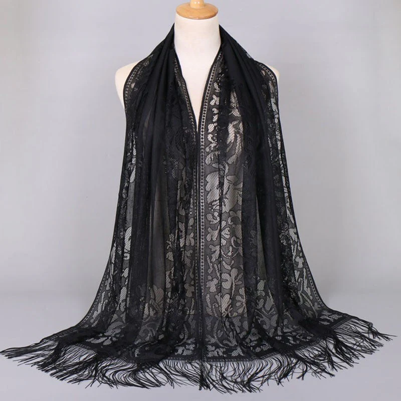 Damen Langer Spitzen-Schal mit Fransten Abschlüssen Heidi-Mode - Image 15