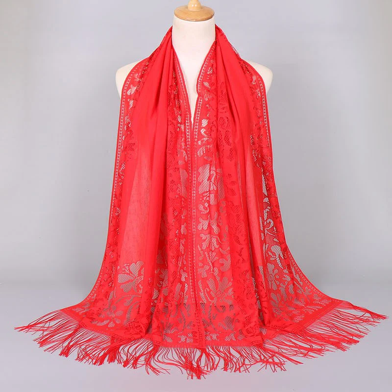 Damen Langer Spitzen-Schal mit Fransten Abschlüssen Heidi-Mode - Image 16