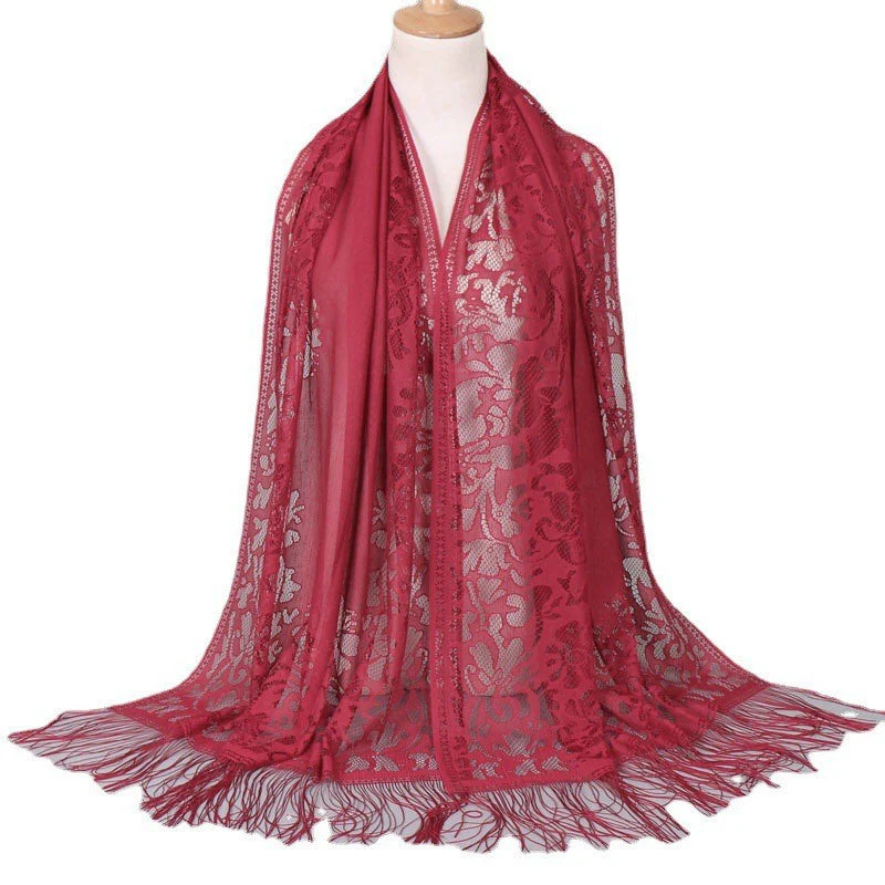 Damen Langer Spitzen-Schal mit Fransten Abschlüssen Heidi-Mode - Image 5