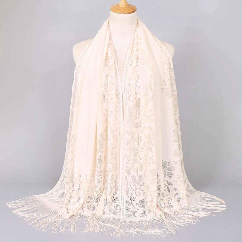 Damen Langer Spitzen-Schal mit Fransten Abschlüssen Heidi-Mode - Image 6