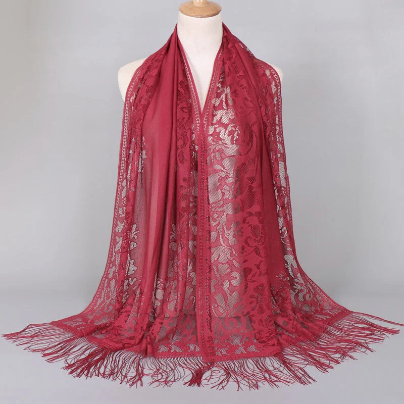 Damen Langer Spitzen-Schal mit Fransten Abschlüssen Heidi-Mode - Image 7