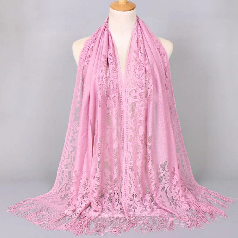 Damen Langer Spitzen-Schal mit Fransten Abschlüssen Heidi-Mode - Image 9