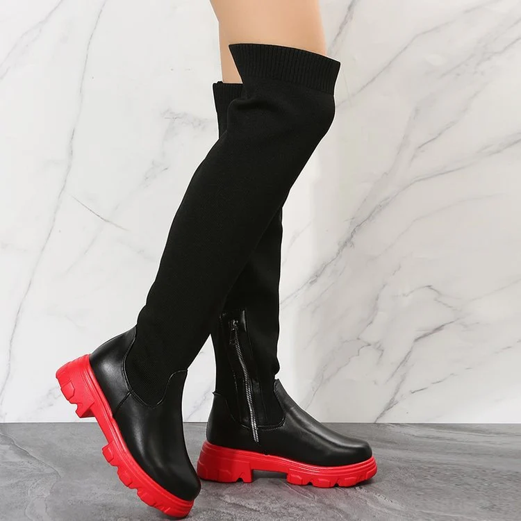 Damen Langschaft-Stiefel mit komfortabler Sohle und trendigem Strick-Design Heidi Mode - Image 9
