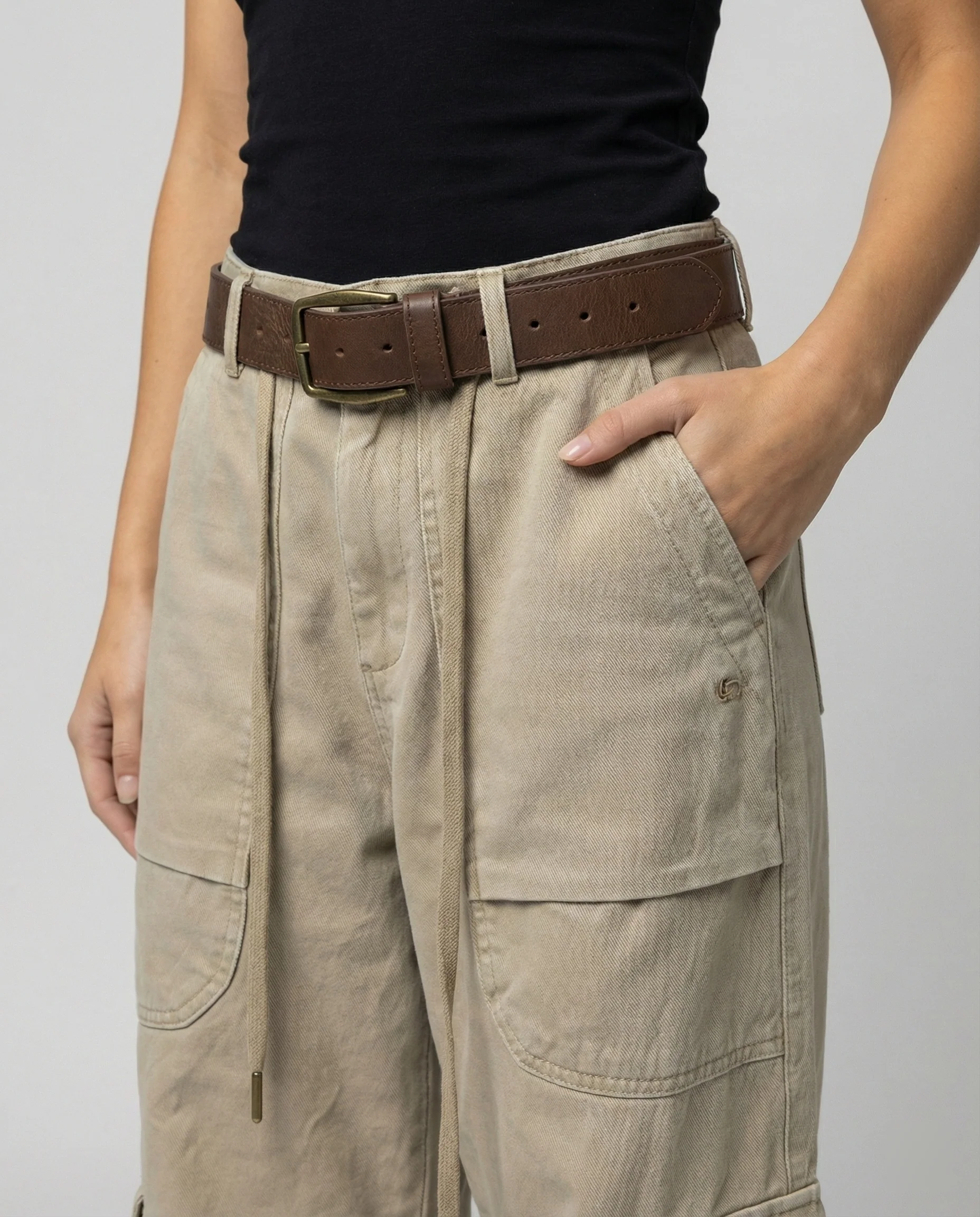 Damen lässig fallende Cargohose im Palazzoschnitt mit integrierter Bundverlängerung langen Kordeln und großzügigen Klappentaschen Heidi-Mode - Image 3