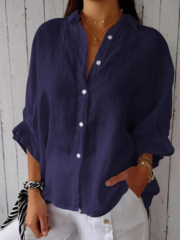 Damen Lässige Bluse Aus Leinen mit Knopfleiste und Seitlichen Taschen Heidi-Mode - Image 10