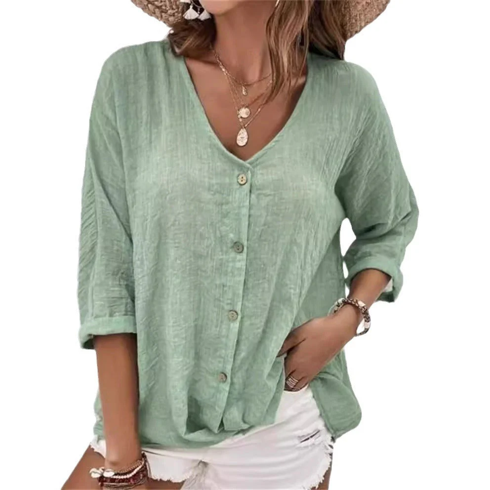 Damen Lässige Bluse mit Knopfleiste und V-Ausschnitt Heidi-Mode - Image 5