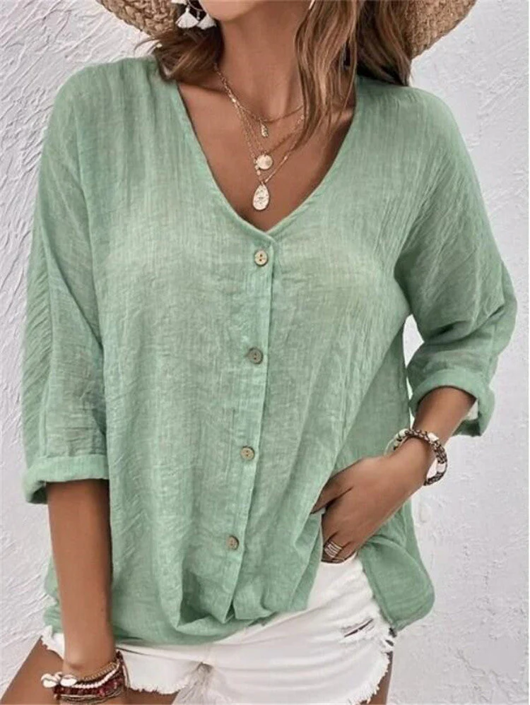 Damen Lässige Bluse mit Knopfleiste und V-Ausschnitt Heidi-Mode - Image 8