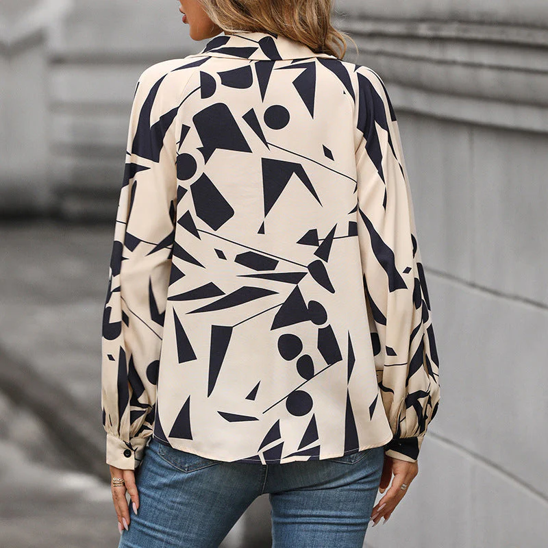 Damen Lässige Bluse mit Modernem Grafischem Druck und Voluminösen Ärmeln Heidi-Mode - Image 4