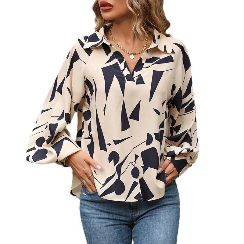 Damen Lässige Bluse mit Modernem Grafischem Druck und Voluminösen Ärmeln Heidi-Mode - Image 5