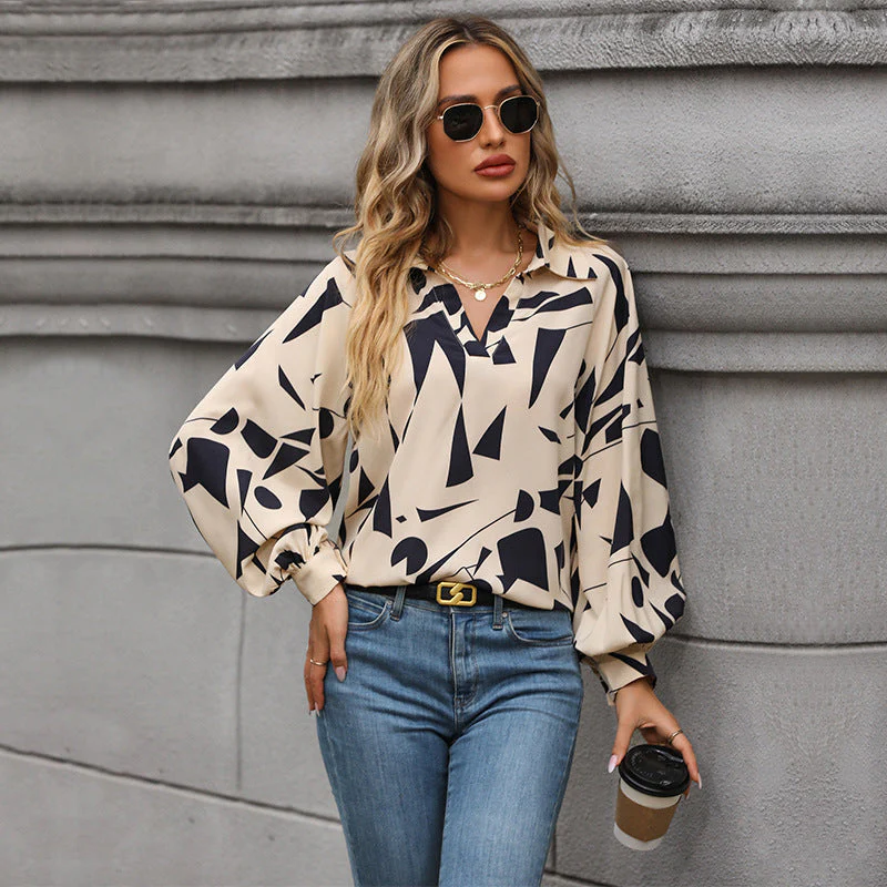 Damen Lässige Bluse mit Modernem Grafischem Druck und Voluminösen Ärmeln Heidi-Mode - Image 6