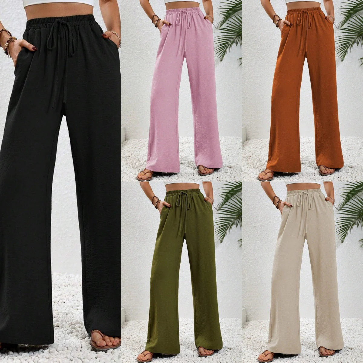 Damen Lässige, Breite Freizeithose mit Elastischem Bund und Seitlichen Taschen Heidi-Mode