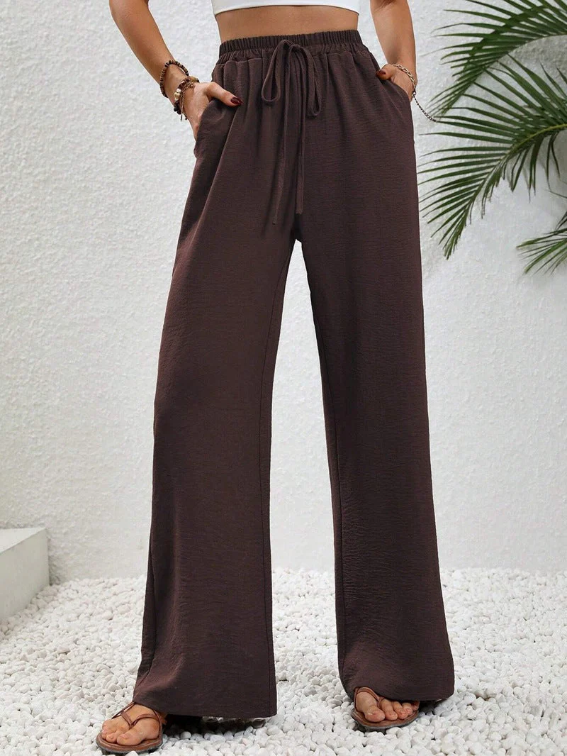 Damen Lässige, Breite Freizeithose mit Elastischem Bund und Seitlichen Taschen Heidi-Mode - Image 13