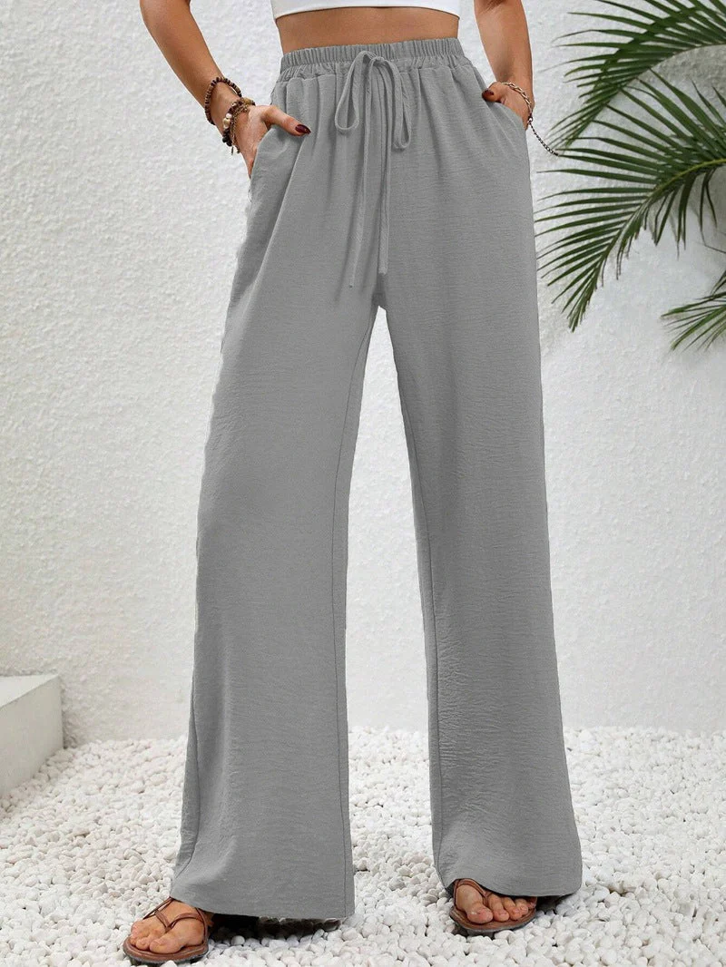 Damen Lässige, Breite Freizeithose mit Elastischem Bund und Seitlichen Taschen Heidi-Mode - Image 9