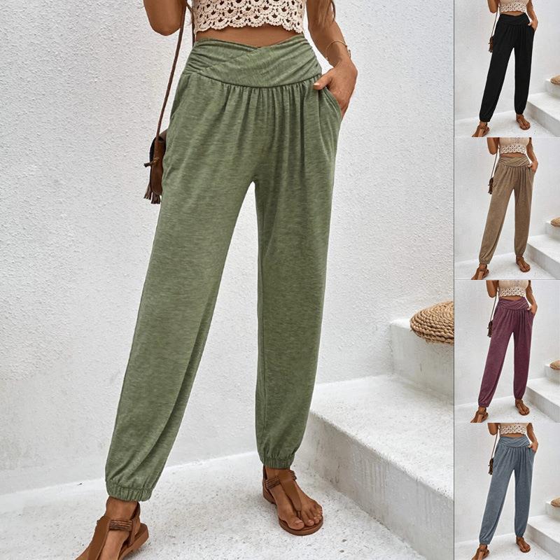 Damen Lässige Freizeithose mit Hohem Bund und Bequemen Gummizug Heidi-Mode