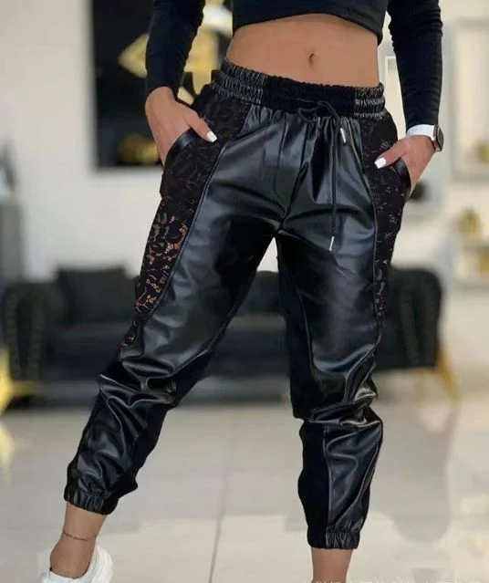 Damen Lässige Jogginghose mit coolen Spitzeinsätzen und elastischem Bund Heidi-Mode - Image 3
