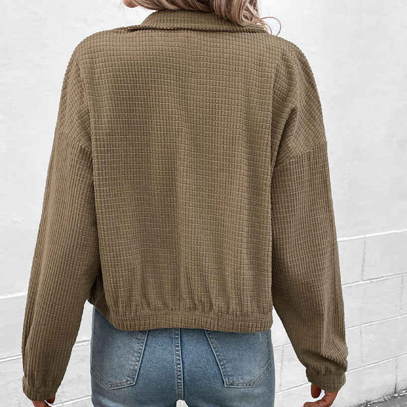 Damen Lässige Kapuzenjacke Aus Strukturiertem Material mit Reißverschluss Heidi-Mode - Image 4