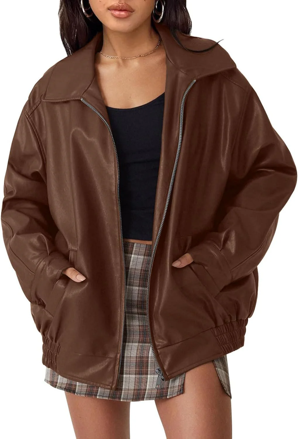 Damen Lässige Kunstlederjacke mit Weitem Schnitt und Praktischen Taschen Heidi-Mode - Image 5