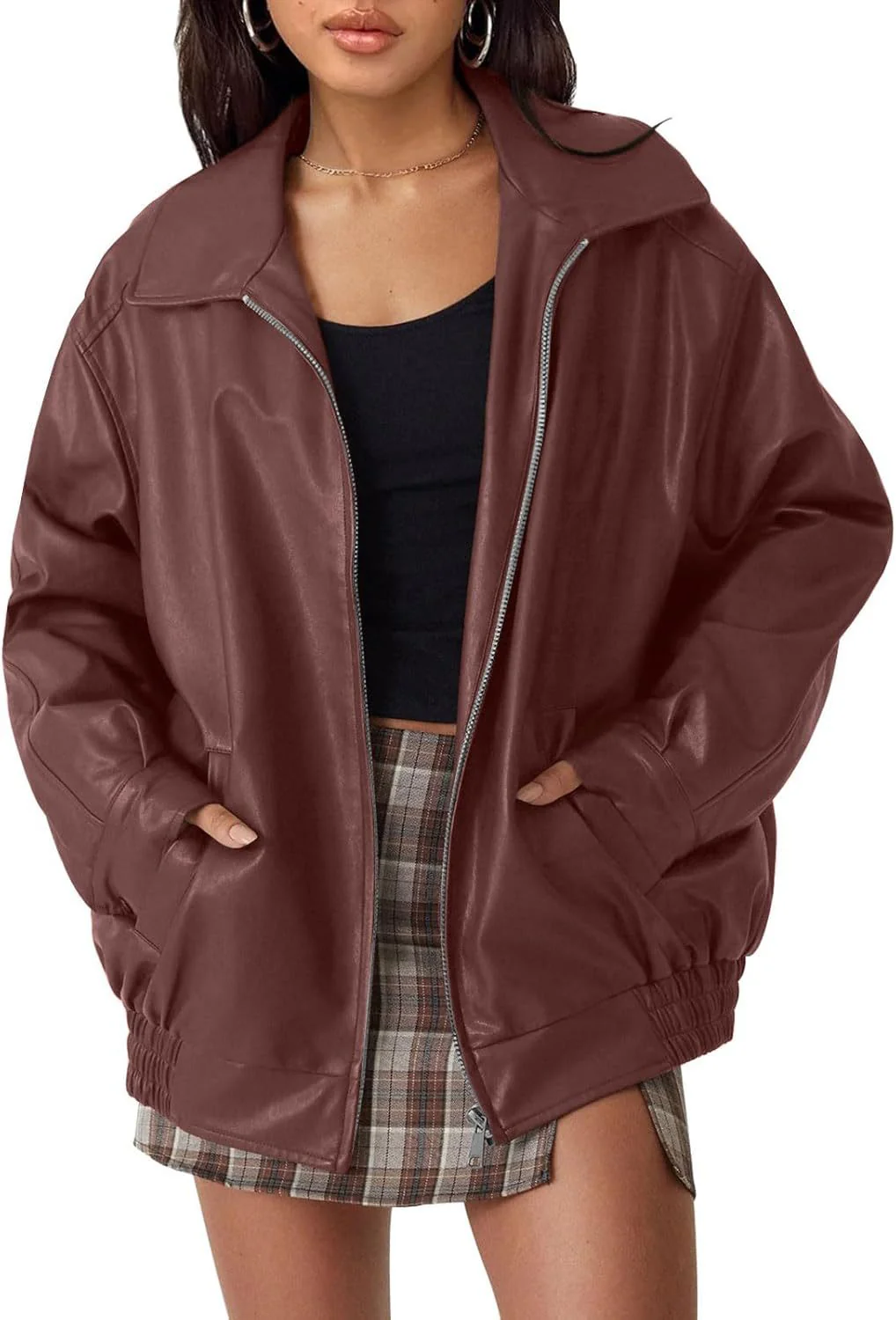 Damen Lässige Kunstlederjacke mit Weitem Schnitt und Praktischen Taschen Heidi-Mode - Image 6