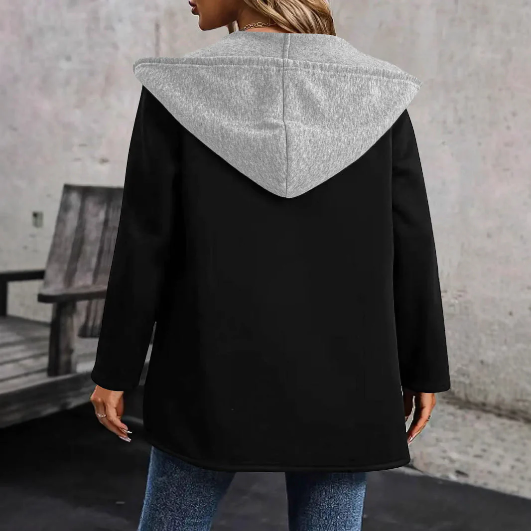 Damen Lässige Langarmjacke mit Kapuze und Praktischen Taschen Heidi-Mode - Image 3