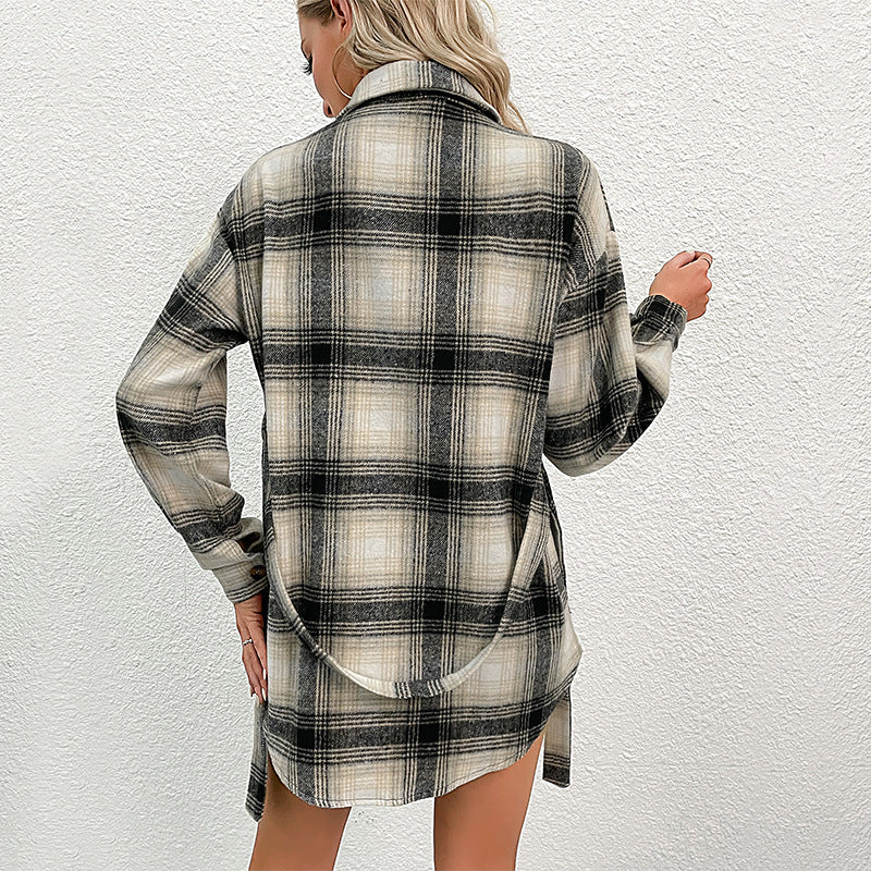 Damen Lässige Overshirt-Jacke Im Karo-Design mit Knöpfbarer Front Heidi-Mode - Image 4