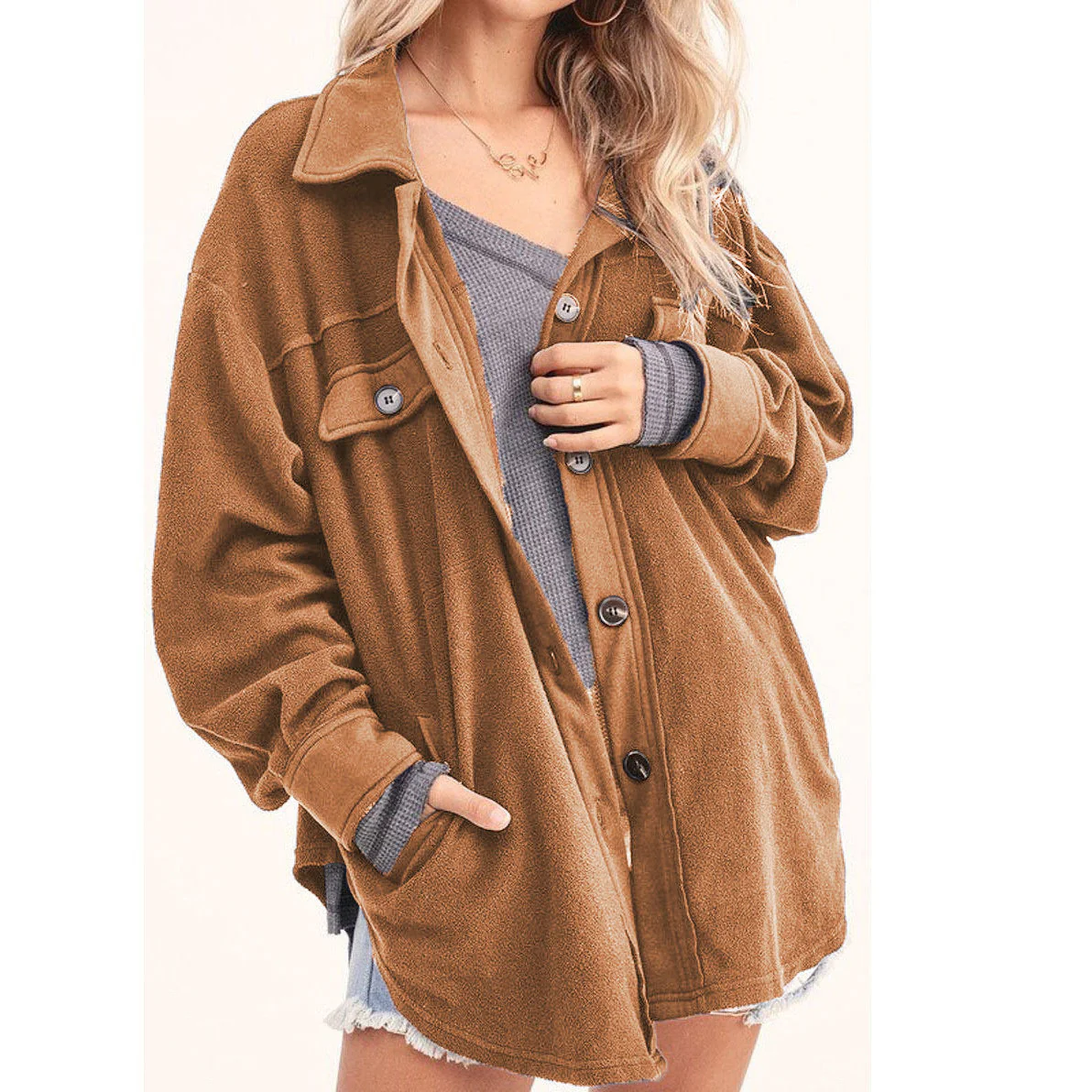 Damen lässige Overshirtjacke aus weichem Fleece Heidi-Mode - Image 11